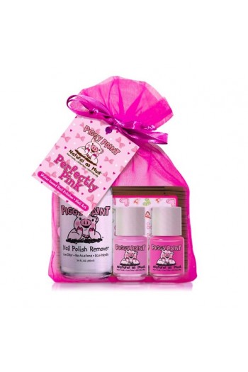 Piggy Paint - Perfectly Pink Gift Kit - 2 Mini Polish+1 Sticker+1 Nail Remover - 0.25oz/7.4ml each, 3.4 oz/100ml