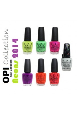 OPI Nail Lacquer - Neons 2014 Collection - 0.5oz / 15ml each - All 6 Colors + Put A Coat On!
